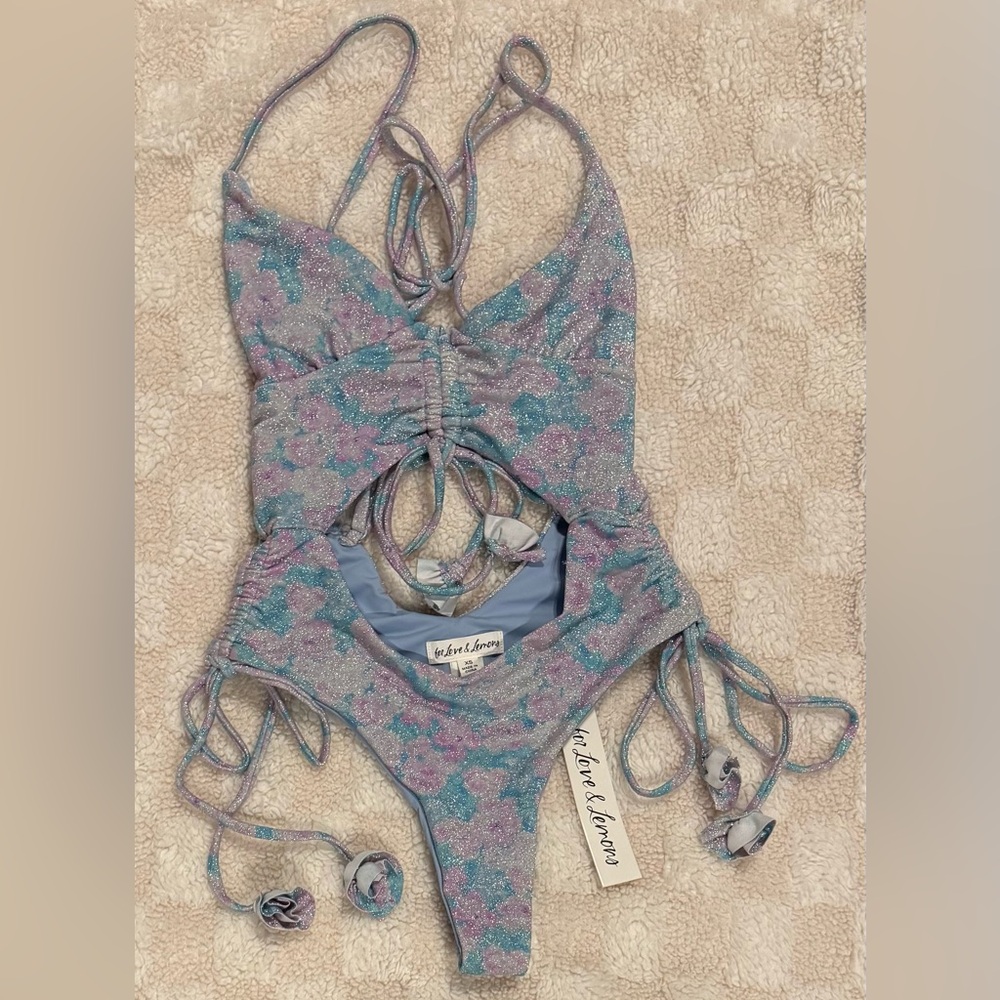 NWT For Love and Lemons Swimsuit Cherry Blossom Print w Tie detail XS